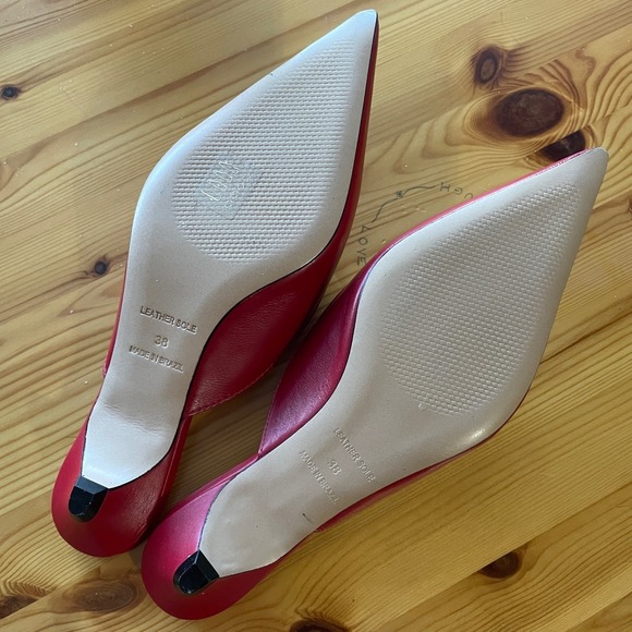 NWOT Maeve Anthropologie Gold Heart Red Leather Mule Kitten Heels Pointed Toe 38 - Picture 9 of 11
